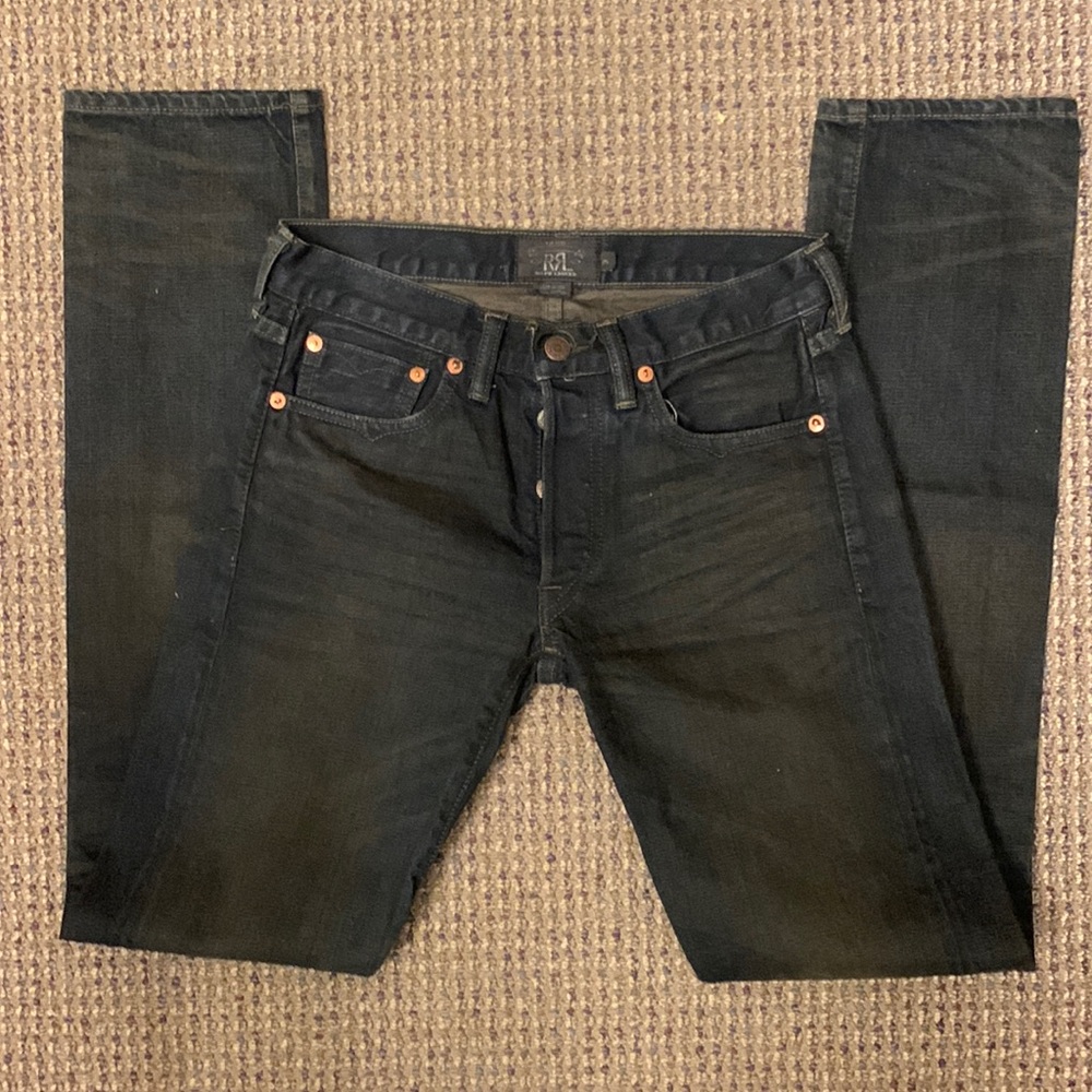 Double R Ralph Lauren Distressed Button Fly Black Jeans 25